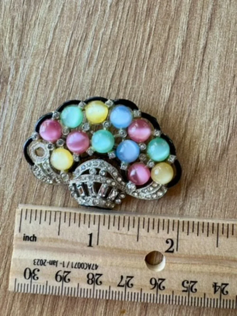 Vintage Pastel Moonglow Flower Basket Brooch - As-Is - For Repair or Upcycle